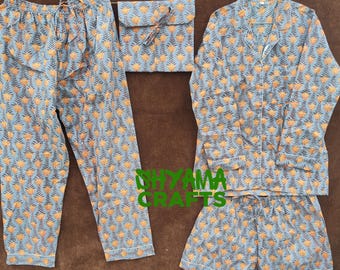 Pijama de algodón indio hecho a mano: vestido de noche de verano para mujer