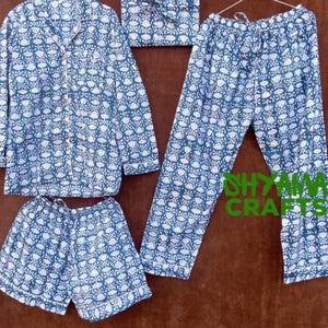 Indian PJ Set 100% Cotton Block Print Pajama Set Night Wear  Bridesmaid Pajama Set Womens pajamas Set Cotton Pants Shirt set Summer Dress
