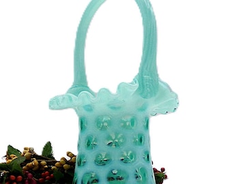 Fenton Coin Dot Aqua Basket Ruffled Edge, Vintage 1950's