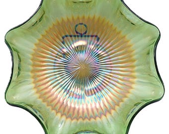 Northwood Rayed Ruffled Bowl, Marked, Carnival Glass 1910/1920's