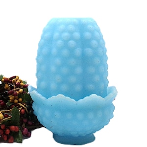 Fenton Blue Satin Hobnail Fairy Lamp, Excellent Condition