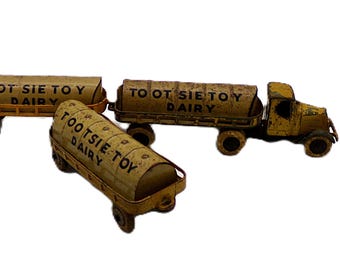 Tootsie Toy 1928 Mack Truck with 3 Dairy Tankers, Pre-War