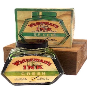 Waterman&#39;s Ideal Ink, GREEN...in Box...VINTAGE 2 OZ