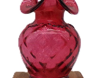 Fenton Country Cranberry Vase,  4 1/2"  Signed Don Fenton