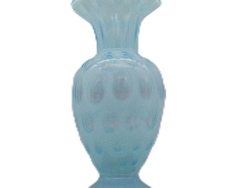 Fenton Coin Dot Pale Blue Crimped Vase, 6 1/2" Vintage 1940's