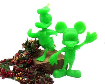 Vintage 1971 Disney Green Figures, Mickey Mouse and Donald Duck, Marx