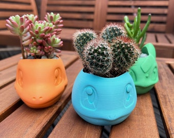 Adorable Pokemon-Inspired Indoor Planters: Charmander, Bulbasaur, Squirtle - Perfect for Succulents, Cacti, Air Plants