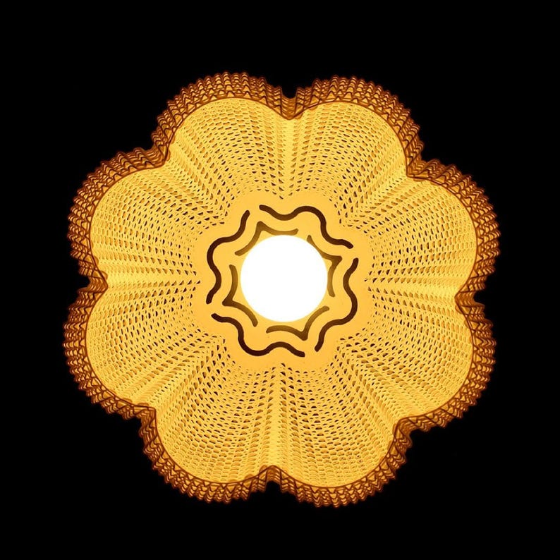 Bottom-up view of the lampshade with the light on (shown in Cotton colour).