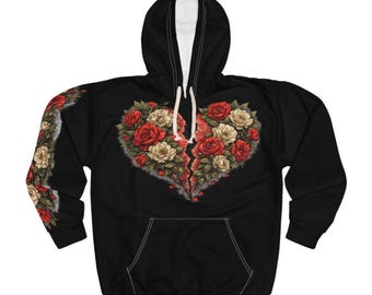Riesen und Gebete Skelett Blumen Hoodie | Gebrochenes Rosenherz Pullover