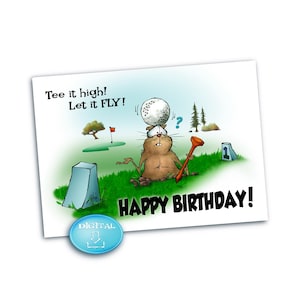 Humoristische digitale, afdrukbare e-card voor verjaardag voor de golfer!
