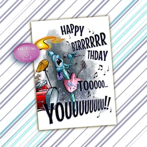 Anniversaire humoristique numérique, carte électronique imprimable ! « Sérénade RockStar »