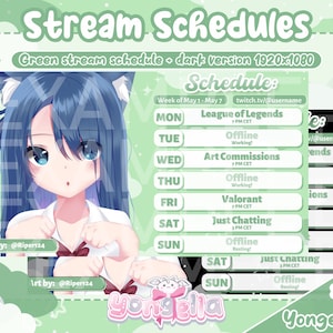 Clouds Theme Green Vtuber Streaming Schedule Templates Light Green & Dark Green Version for Streaming