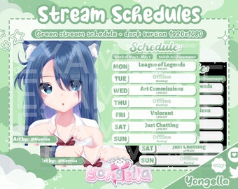 Clouds Theme Green Vtuber Streaming Schedule Templates Light Green & Dark Green Version for Streaming