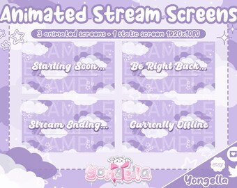 Clouds Theme Purple Animated Streaming Screens Light Purple & Dark Purple Version for Streaming