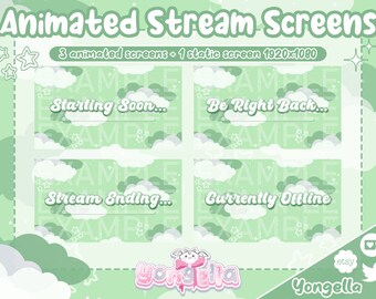 Clouds Theme Green Animated Streaming Screens Light Green & Dark Green Version for Streaming