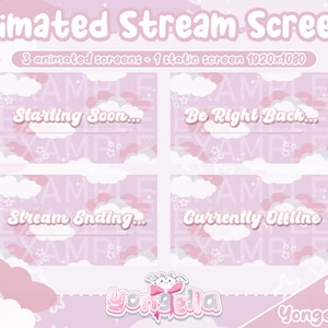 Clouds Theme Pink Animated Streaming Screens Light Pink & Dark Pink Version for Streaming