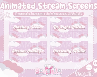 Clouds Theme Pink Animated Streaming Screens Light Pink & Dark Pink Version for Streaming
