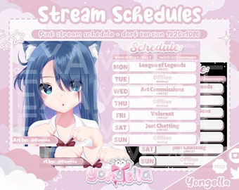 Clouds Theme Pink Vtuber Streaming Schedule Templates Light Pink & Dark Pink Version for Streaming