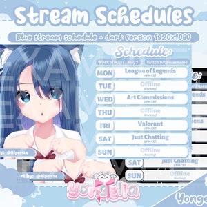 Clouds Theme Blue Vtuber Streaming Schedule Templates Light Blue & Dark Blue Version for Streaming