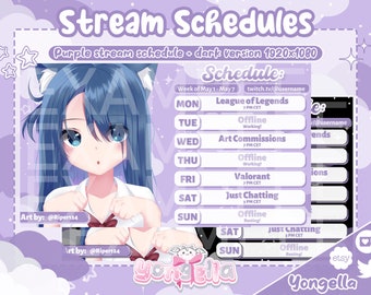 Clouds Theme Purple Vtuber Streaming Schedule Templates Light Purple & Dark Purple Version for Streaming