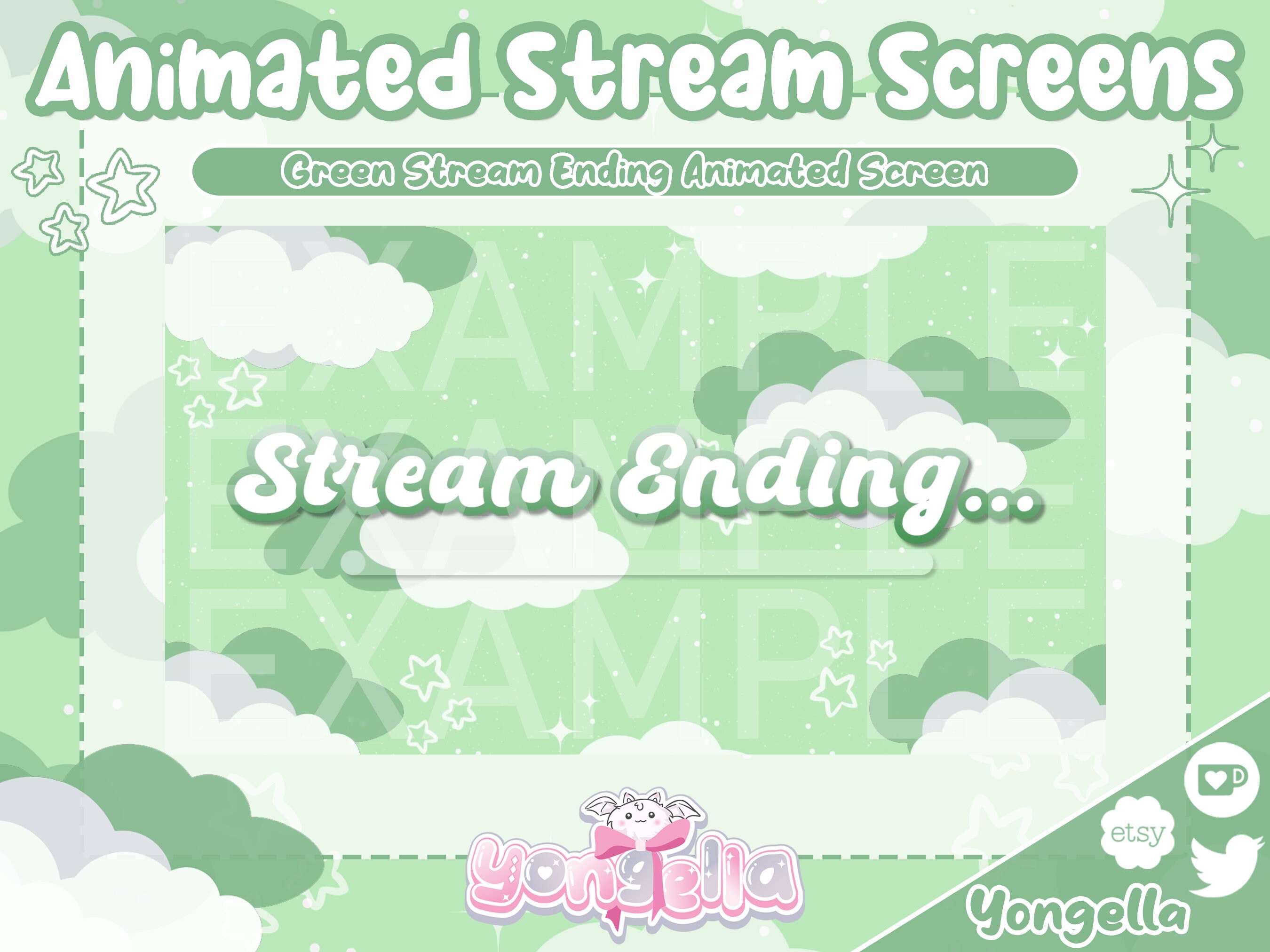 Green Animation Program Clouds Theme Green Animated Streaming Screens Light Green & - Etsy