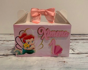 Cajas de dulces de bebé Ariel, cajas de regalos de princesa, cajas de fiesta de princesa, cajas de regalos de cumpleaños de Ariel, cajas de dulces de cumpleaños de princesa, cajas Gabble.
