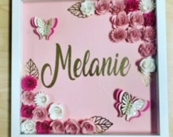 shadow box, shadow box with flowers, shadow box room decor, wall hanging decor, girls room decor, shadow box room decor