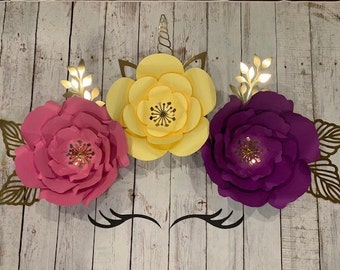 Unicorn Paper Flowers set, Paper Flowers room decor, Unicorn theme flowers, Paper Flowers birthday decor, Unicorns theme birthday decoration