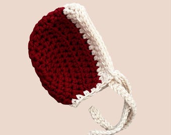 Crochet Baby Vintage Christmas Bonnet – Newborn Outfit, Baby Shower Gift, Baby Photo Prop, Handmade Accessories, Christmas Baby Props