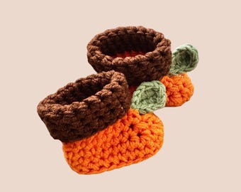Crochet Baby Pumpkin Booties – Newborn Outfit, Baby Shower Gift, Baby Photo Prop, Handmade Accessories, Halloween Baby Props