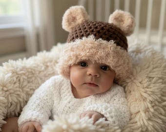 Crochet Baby Bear Hat – Newborn Outfit, Baby Shower Gift, Baby Photo Prop, Handmade Accessories, Pregnancy Announcement