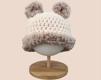 Gehäkelte Bärenmütze für Babys – Foto-Requisite für Neugeborene, neutrale Babykleidung, handgefertigtes Outfit