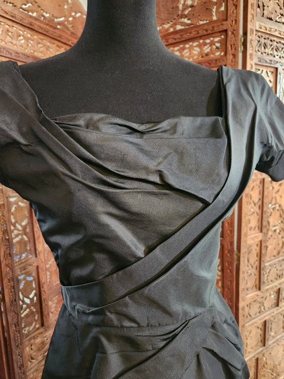 Rare Ceil Chapman Couture 50s Black Silk Taffeta … - image 3