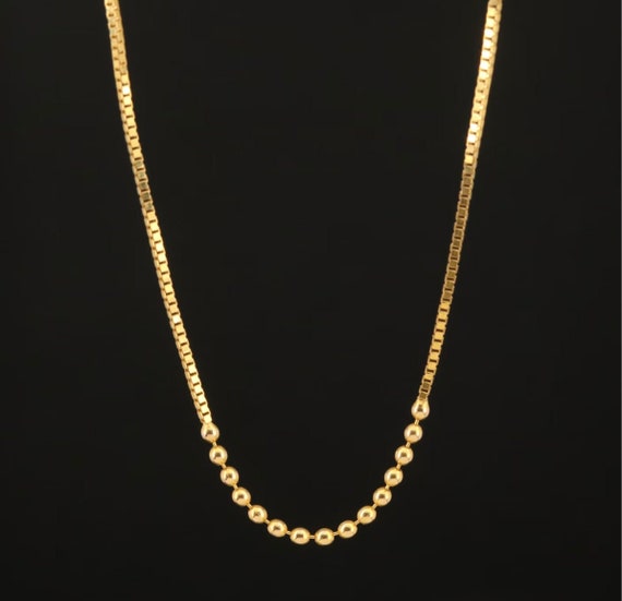 Vintage 14k Gold Beaded Box Chain, 18" - image 1