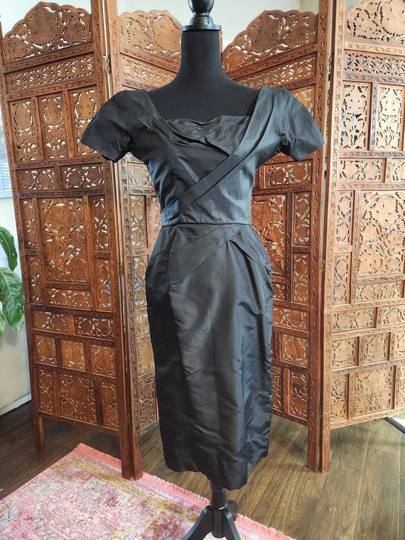 Rare Ceil Chapman Couture 50s Black Silk Taffeta … - image 1