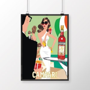 Campari Aperitif Vintage Food&Drink Poster, Amalfi Gift Ideas, Campari Aperitivo, Campari Coast, Drink Poster, Printable Ads, Alcohol Print