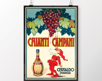 Chianti Campani Vintage Food&Drink Poster, Bar Cart Print, Drinking Ad, Housewarming Gift, Kitchen Wall Art Decor, Alcoholic Beverage Advert