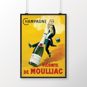 Champagne Vicomte de Moulliac Vintage Food&Drink Poster, Alcoholic Beverage, Classic Advertising, Alcohol Ad Print, Bar Cart Art, Wall Decor