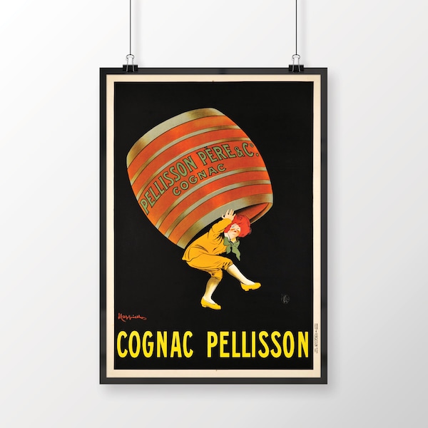 Cognac Pellisson Vintage Food&Drink Poster, Beverages Art, Cognac Lovers Gift, Homewarming Gift, Lovely Bar Decor Ideas, Cafe Bar Wall Decor