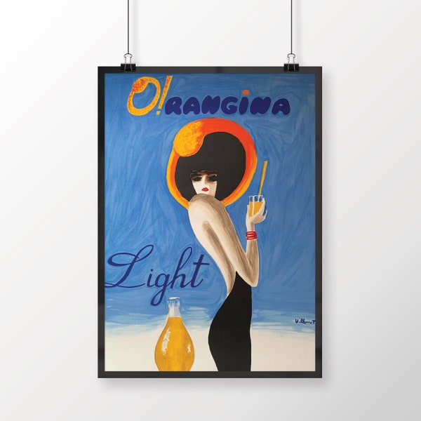 Orangina Light par Bernard Villemot, Mid Century Modern, Art Poster, vintage Wall Art, French Wall Decor, Drink Poster, vintage Poster