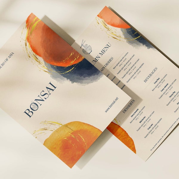 Editable Modern Menu Template / Minimalist Restaurant Menu / Printable Menu Card / Simple Bar Menu / Cafe Menu / Price list / Autumn Design