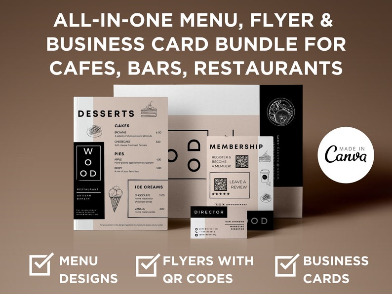 Cafe Menu Template, Modern Menu, Business Card Canva Template, Menu ...