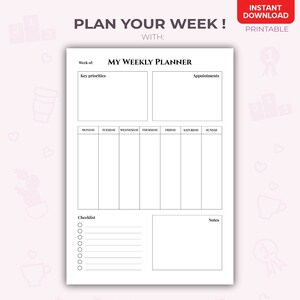 Weekly Planner Printable, Minimalist Weekly Schedule, Week At a Glance, Weekly Organizer, Office Planner, Desk Planner, A4, A5 Letter, Magic