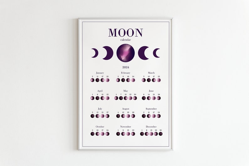 CALENDARIO LUNA 2024 Imprimible Póster Calendario lunar Etsy México