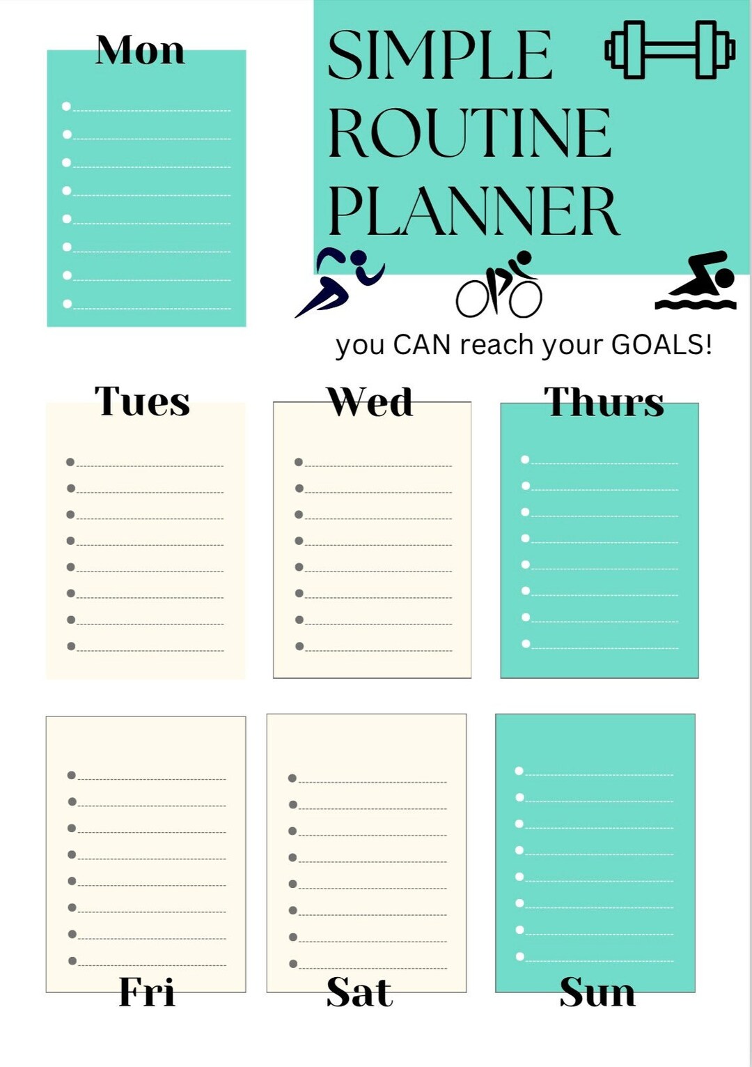 Mint Green Routine Exercise Worksheet Planner Etsy