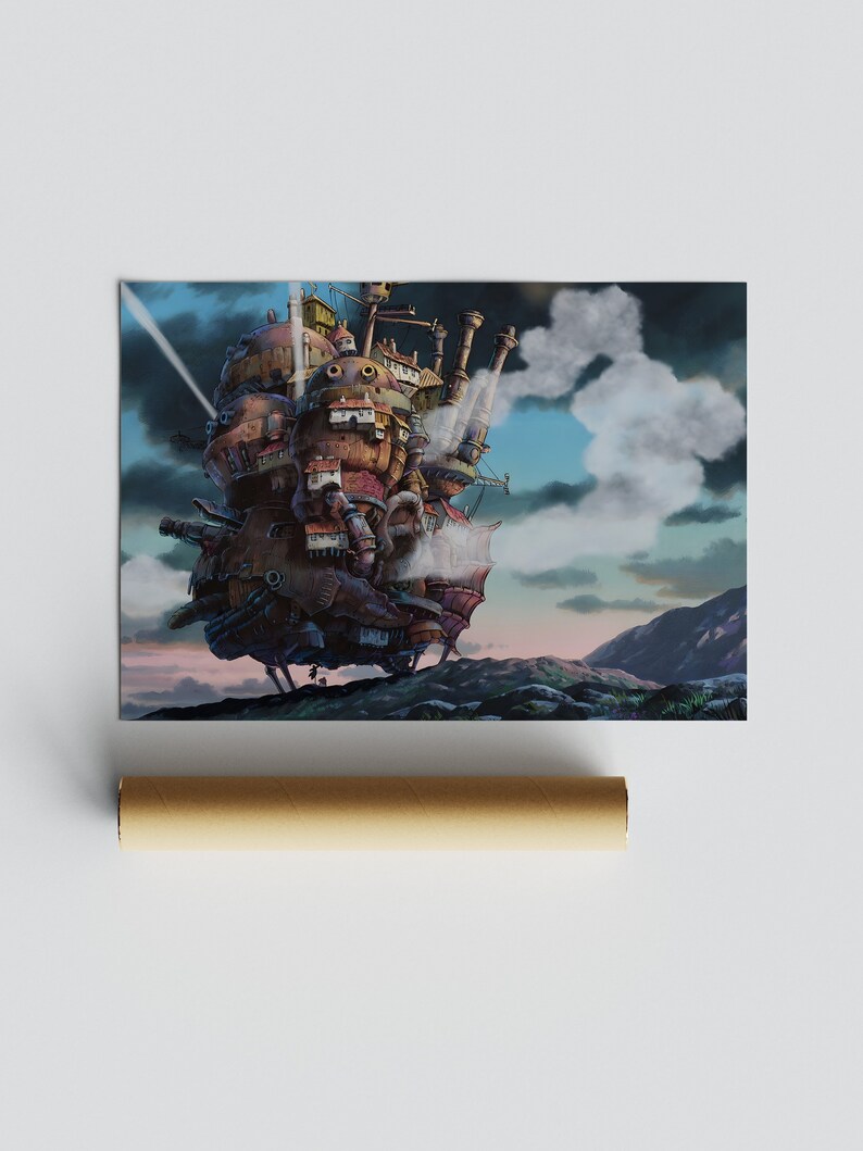 Hayao Miyazaki „Howl‘s Moving Castle“ Poster – Hochglanz, 160 G Papier, UV-beständig, Made In France