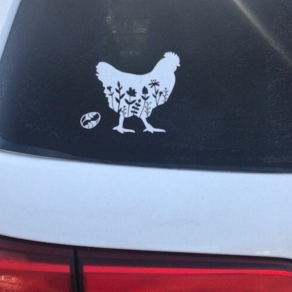 Chicken Decal, Vinyl Car Decal, Floral Chicken Sticker, Chicken Window Sticker, Chicken Lover, Farmer, Truck, Wall, Spring Chicken, Nature