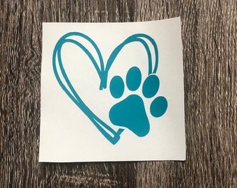 Paw Print Decal, Heart Decal, Pet, Animal, Car, Paw and Heart, Dog, Cat, Window, Bumper, Truck, Stickers, Vinyl