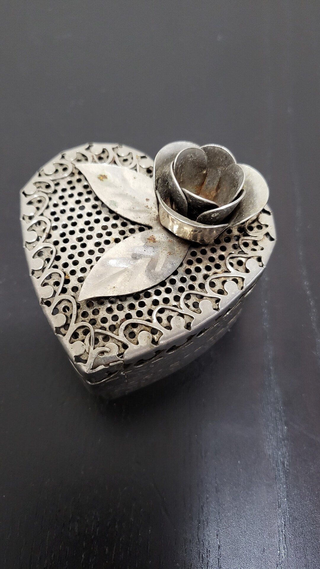 Vintage Heart Shaped Jewelry Box, Metal Mesh Trinket Box With Rose Etsy