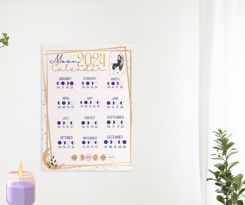 NEW 2024 MOON PHASES Calendar Printable Calendar of Moon Phases by